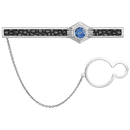 Зажим для галстука с сапфиром и бриллиантами, белое золото