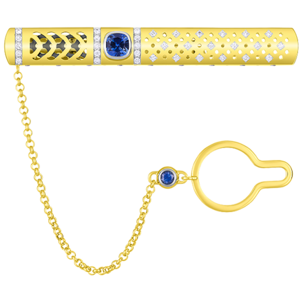 Зажим для галстука с сапфирами и бриллиантами, желтое золото