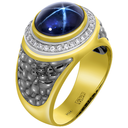 Кольцо с сапфиром и бриллиантами, желтое золото