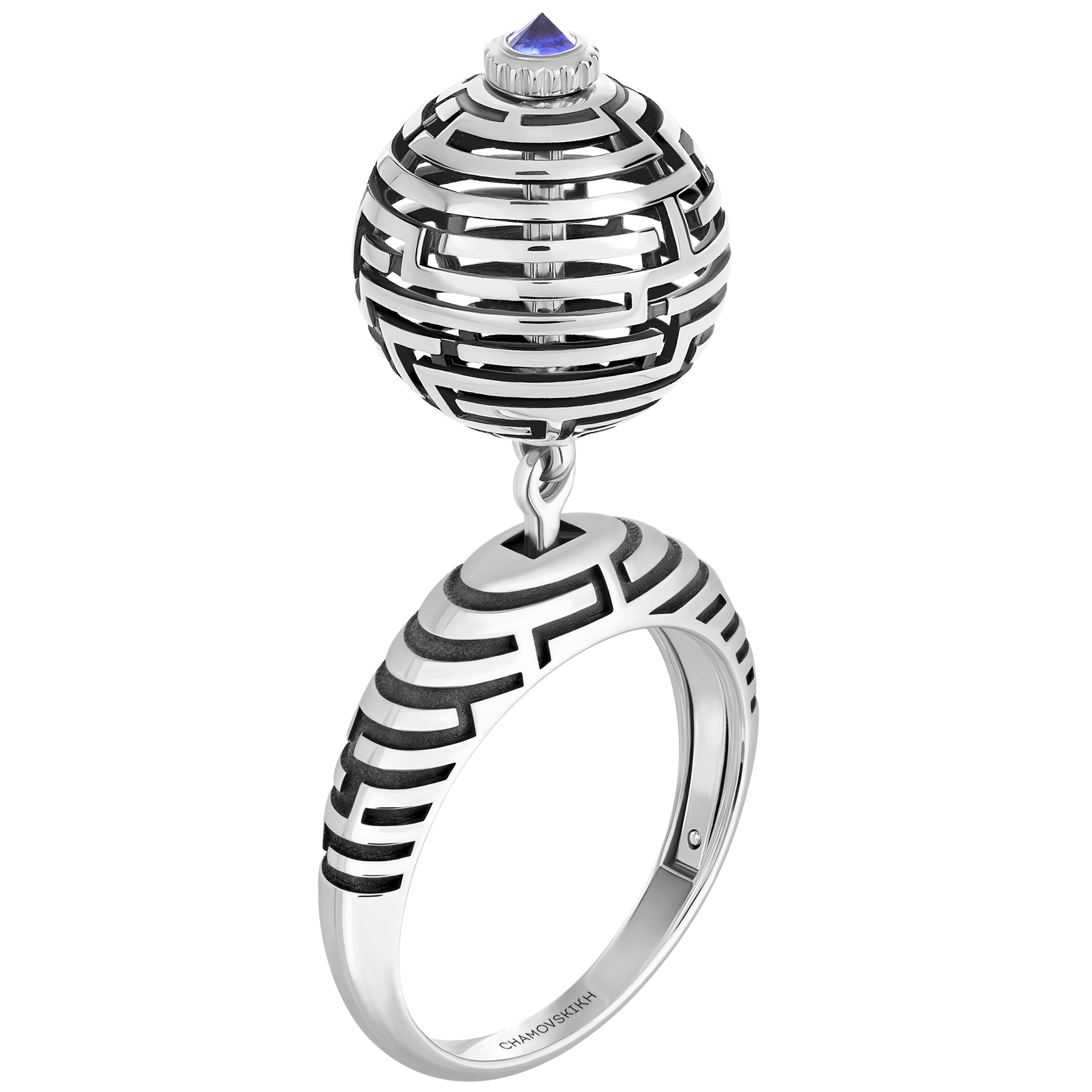 Кольцо с сапфиром, белое золото