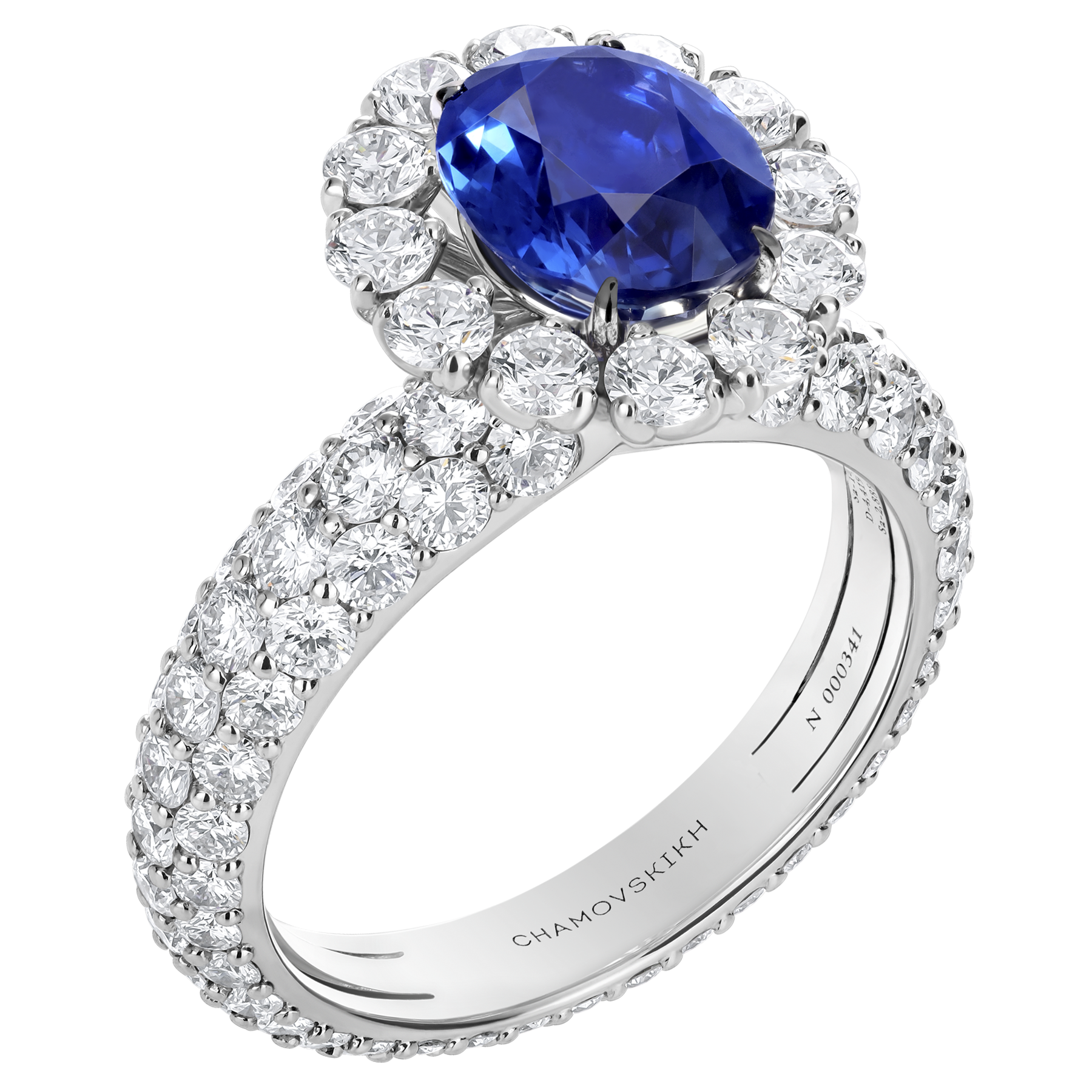 Кольцо с сапфирами и бриллиантами, белое золото