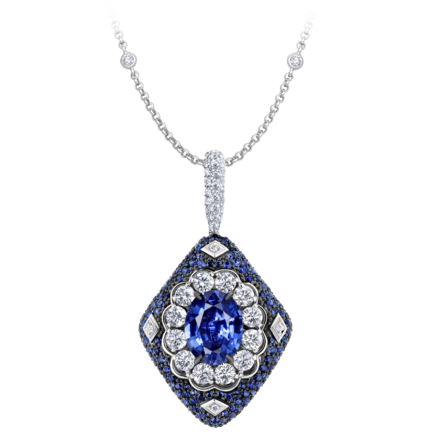 Подвес с сапфирами и бриллиантами, белое золото