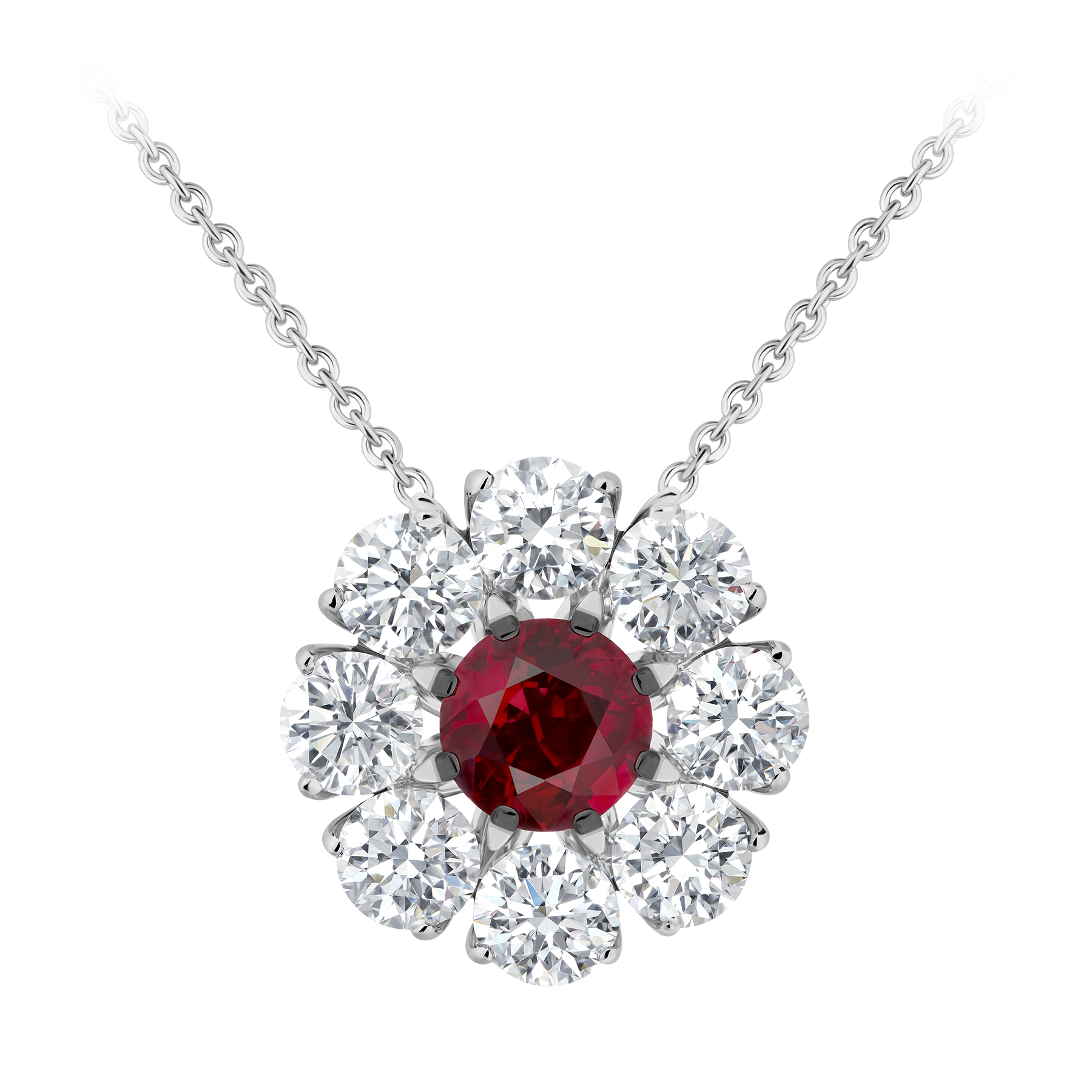 Колье с рубином и бриллиантами, белое золото