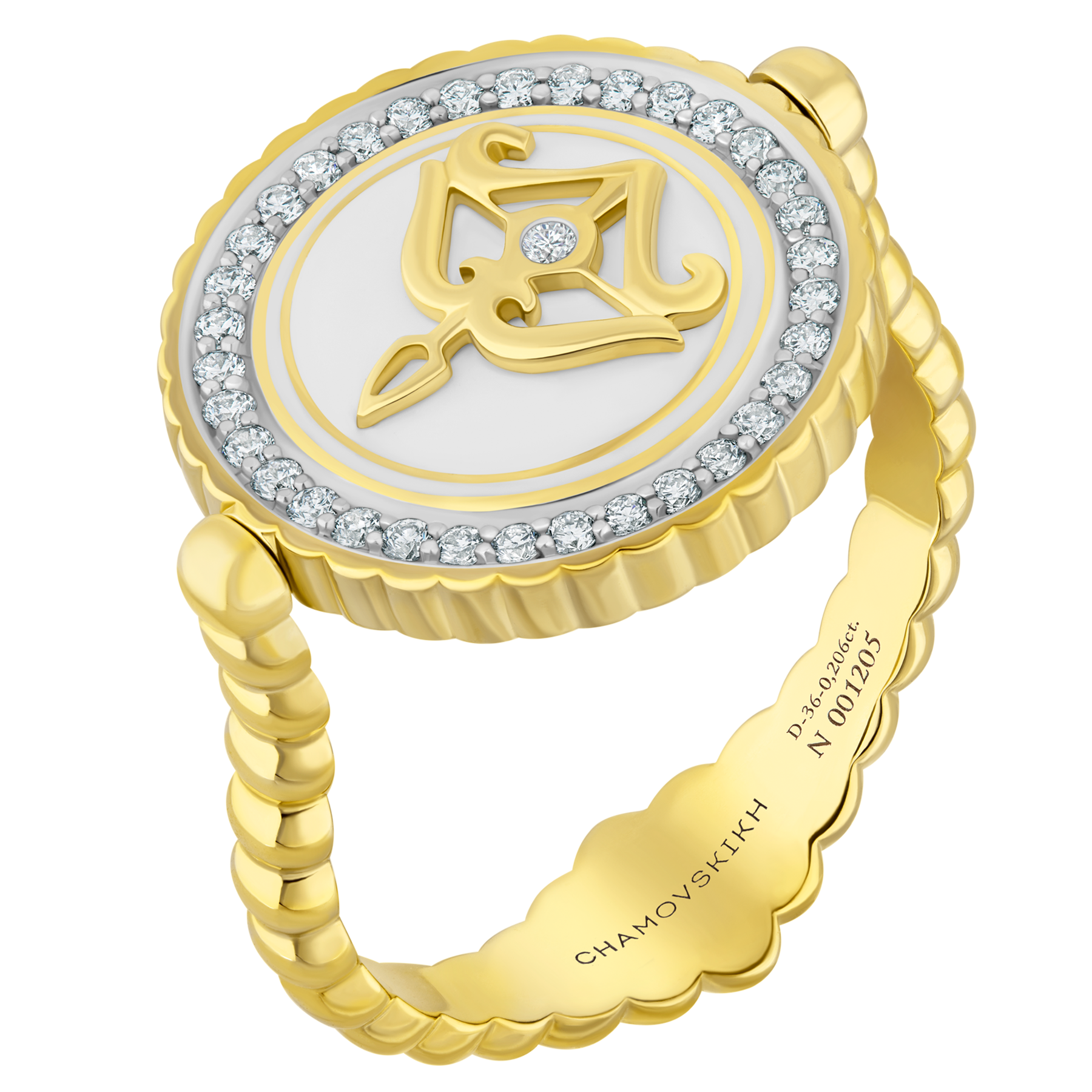 Кольцо с бриллиантами, желтое золото, н.керамика