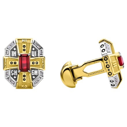 Запонки с рубином и бриллиантами, жёлтое и белое золото