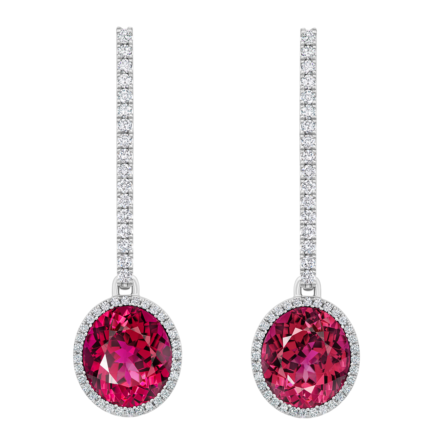 Серьги с рубеллитами и бриллиантами, белое золото