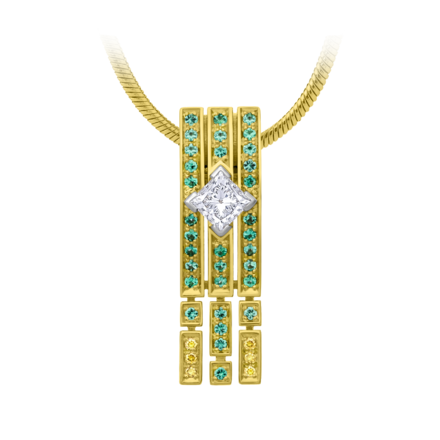 Подвес с бриллиантами и изумрудами, жёлтое золото