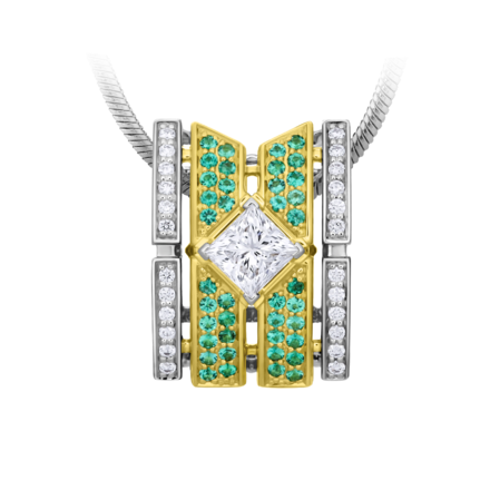 Подвес с бриллиантами и изумрудами, жёлтое и белое золото