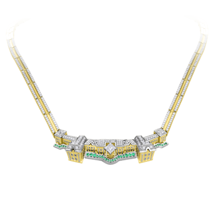 Колье с бриллиантами и изумрудами, желтое золото