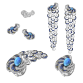 Сет с опалами, бриллиантами и сапфирами, белое золото