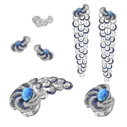 Сет с опалами, бриллиантами и сапфирами, белое золото