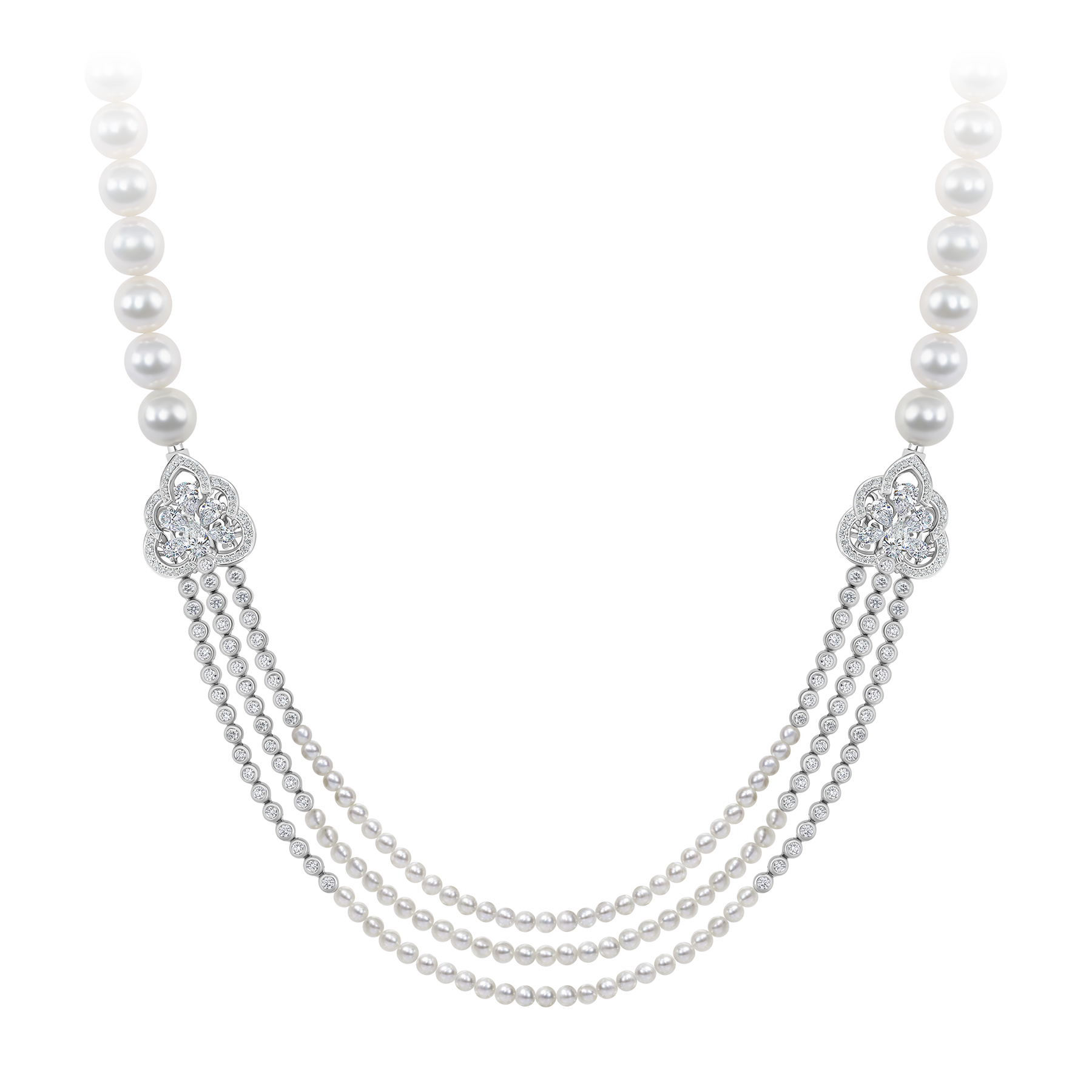 Колье с бриллиантами и жемчугом, белое золото