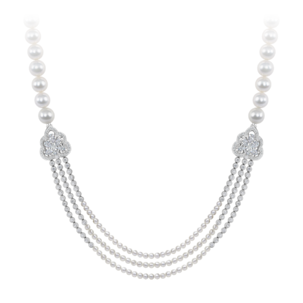Колье с бриллиантами и жемчугом, белое золото