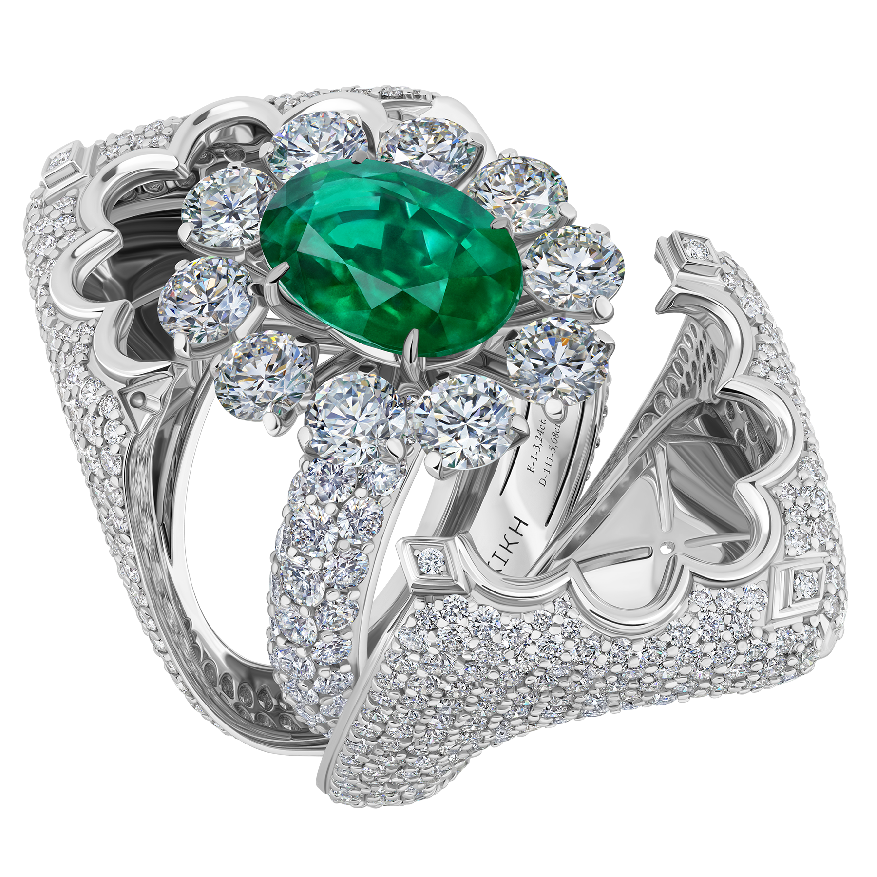 Кольцо с изумрудом и бриллиантами, белое золото