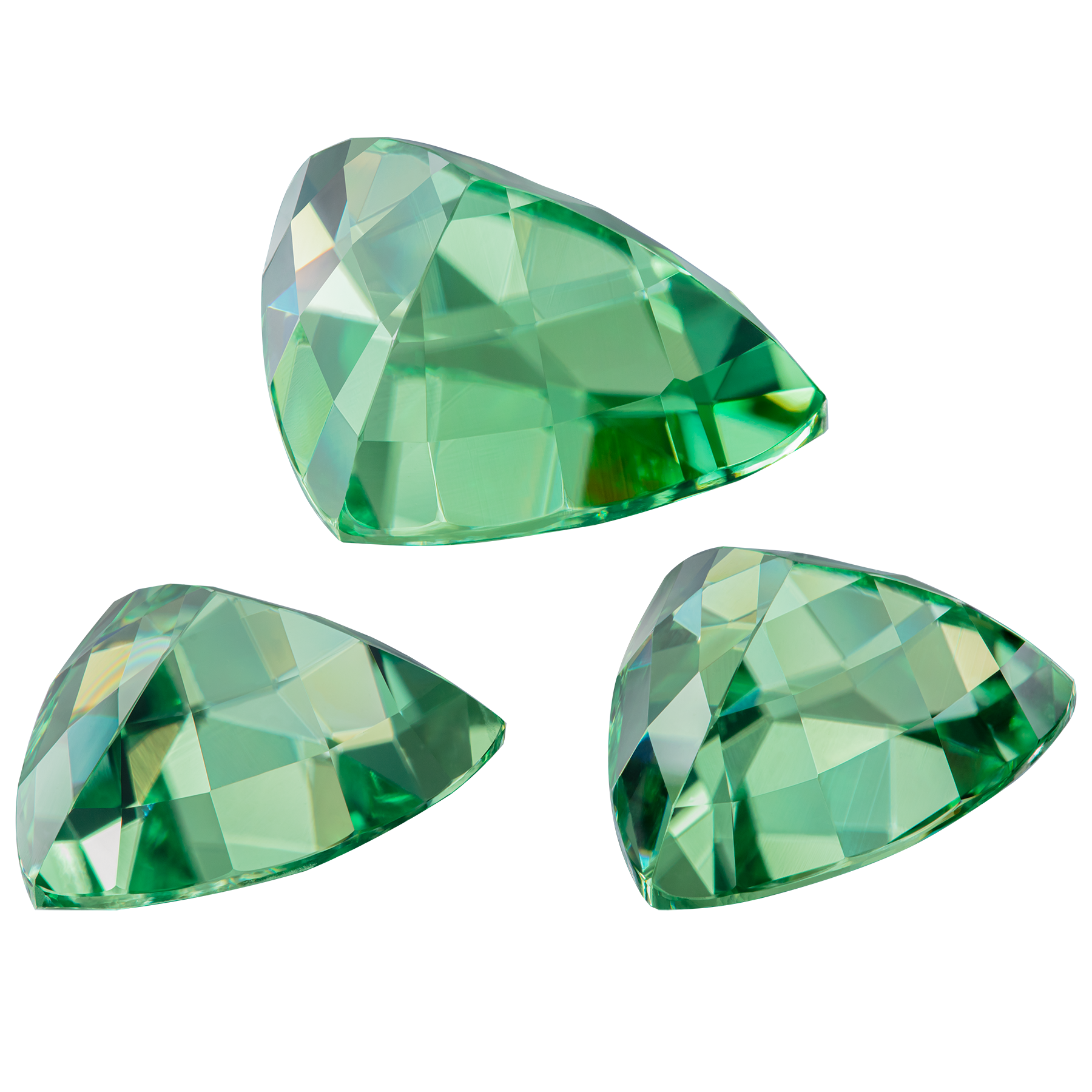 Сет из трех цаворитов, Триллион, 2 - 9,36ct и 8,40ct