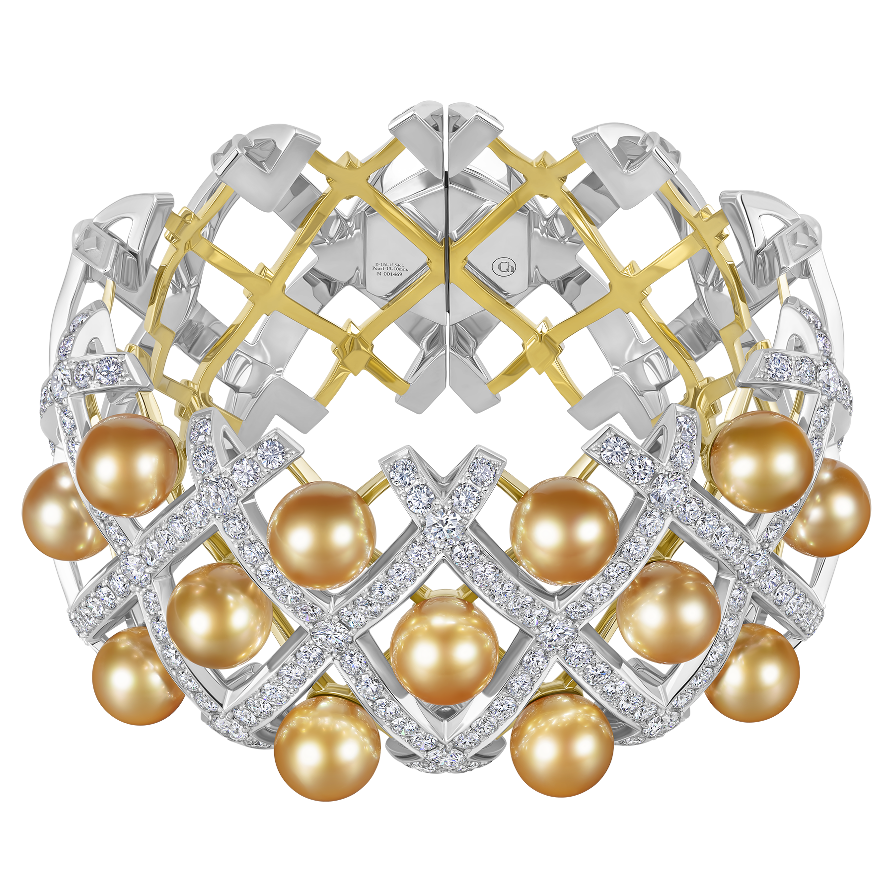 Браслет с бриллиантами и с жемчугом, жёлтое и белое золото