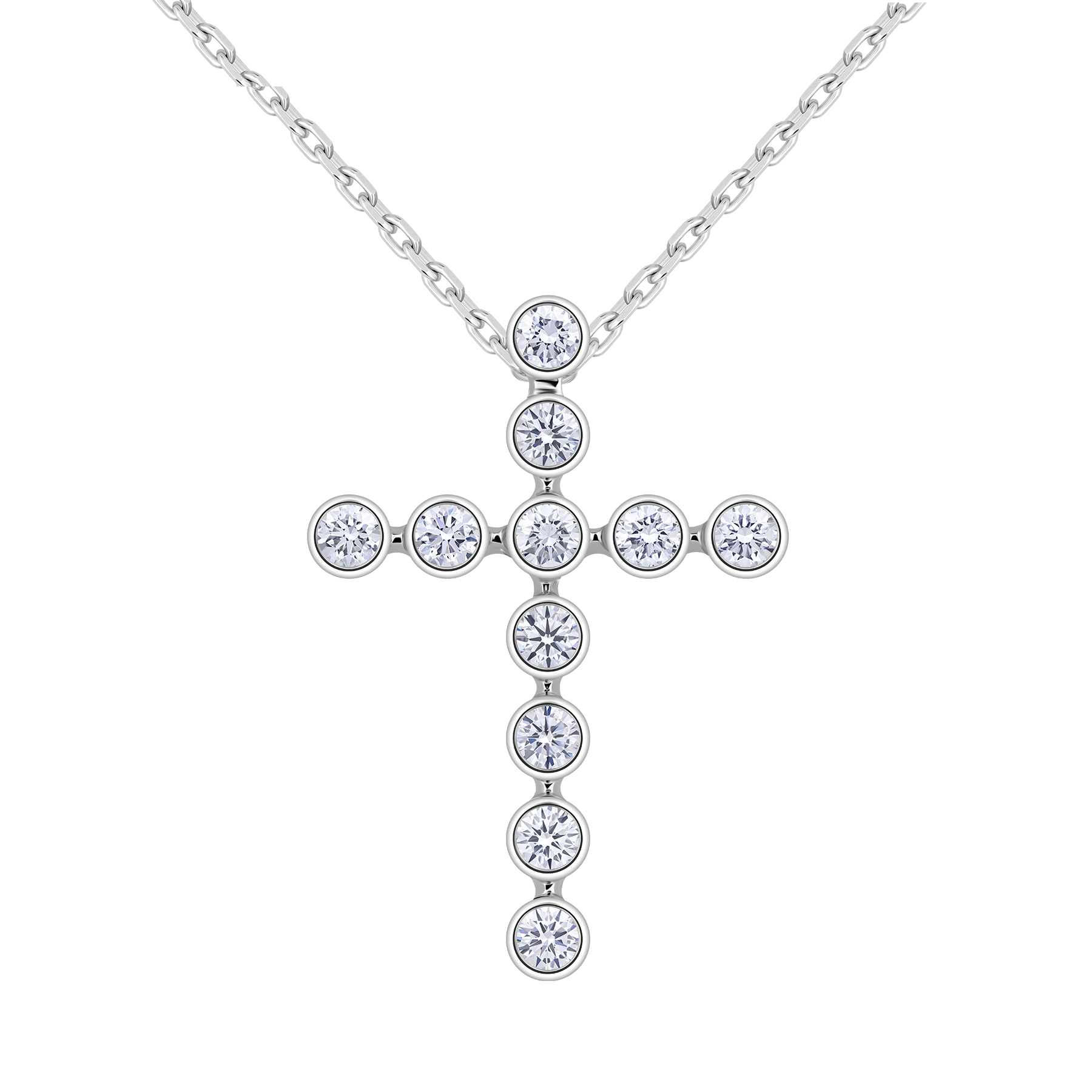 Крест с бриллиантами, белое золото