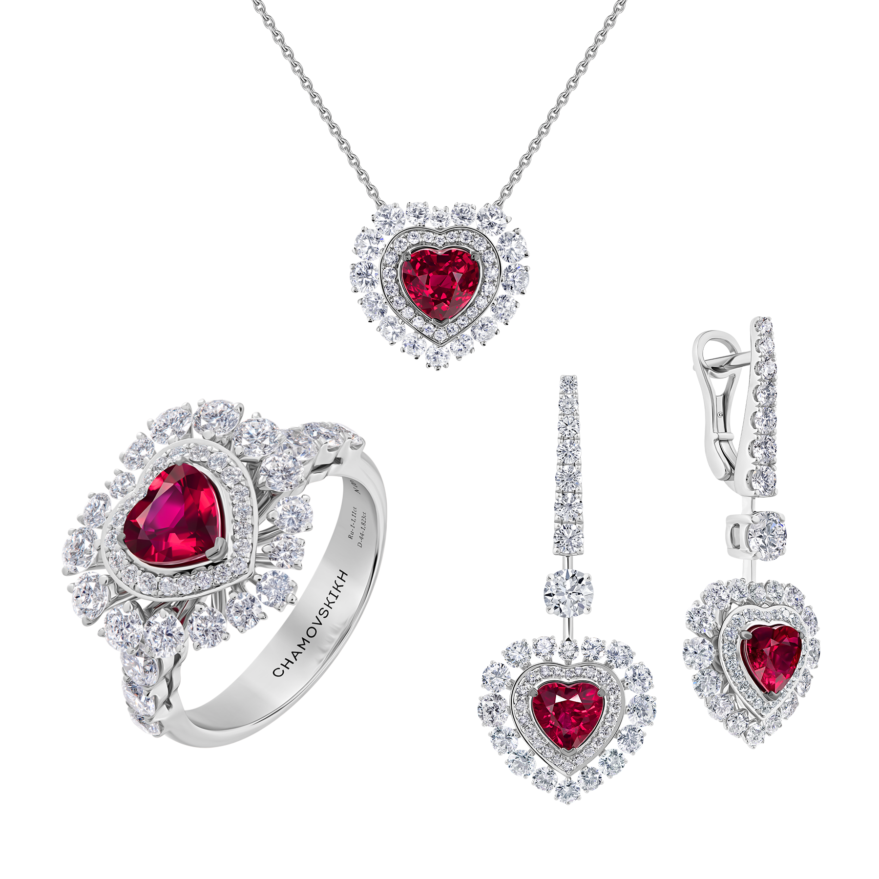 Сет с рубинами и бриллиантами, белое золото
