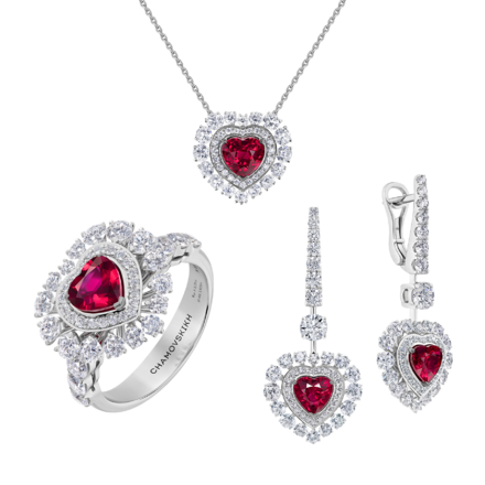 Сет с рубинами и бриллиантами, белое золото