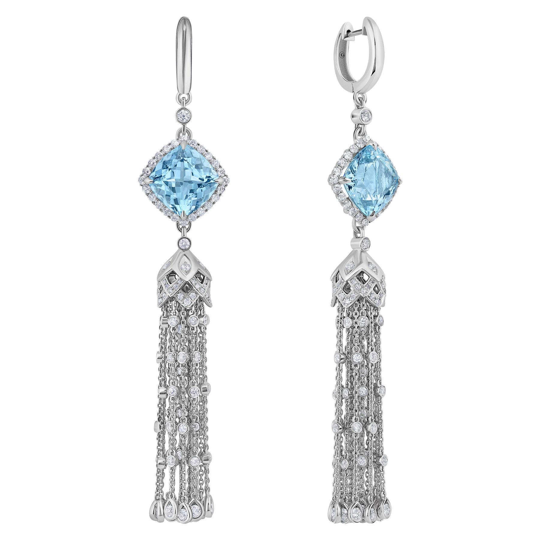 Серьги с аквамаринами и бриллиантами, белое золото