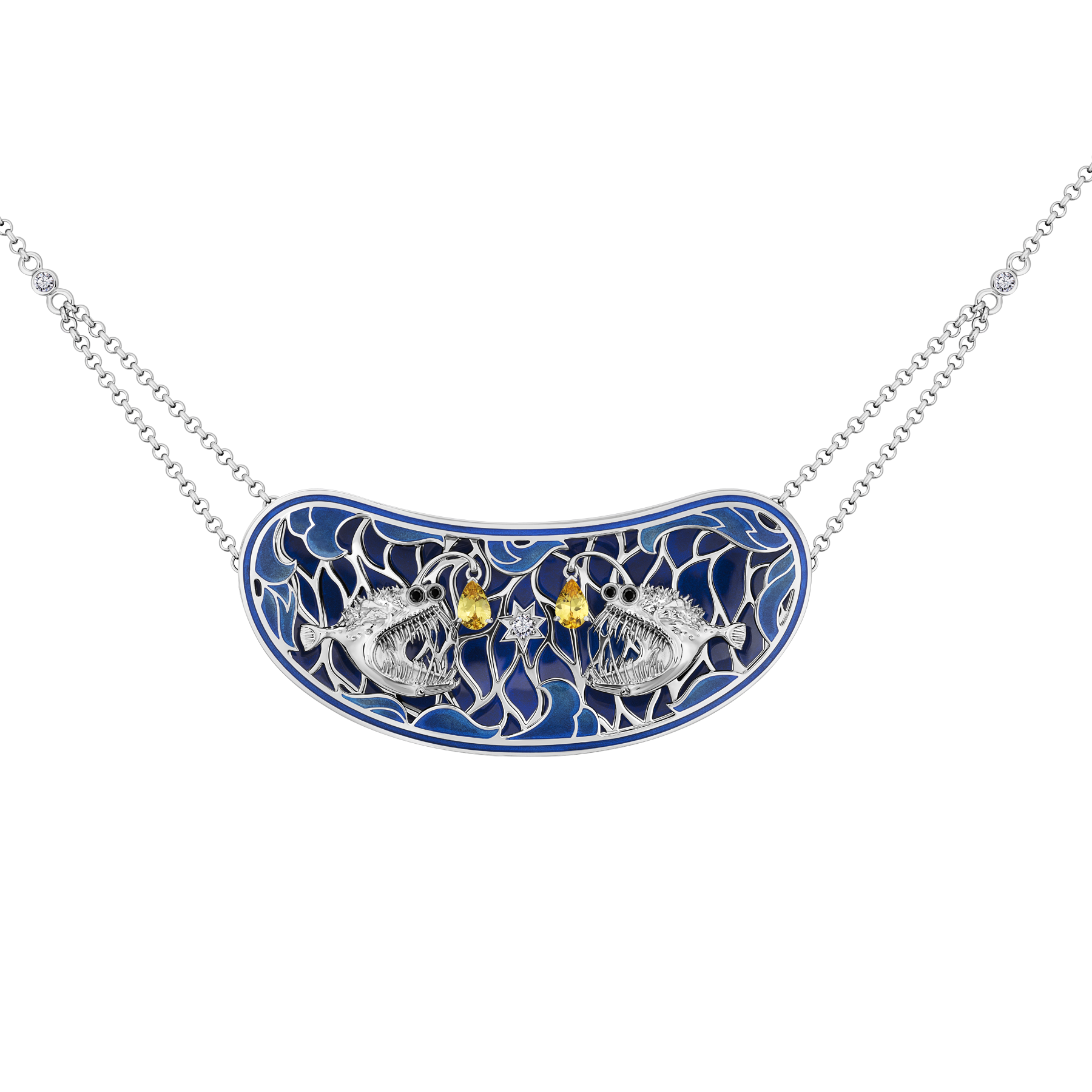 Колье с сапфирами и бриллиантами, белое золото, н.керамика