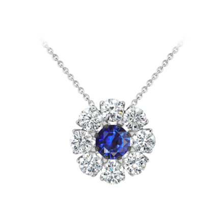 Колье с сапфиром и бриллиантами, белое золото