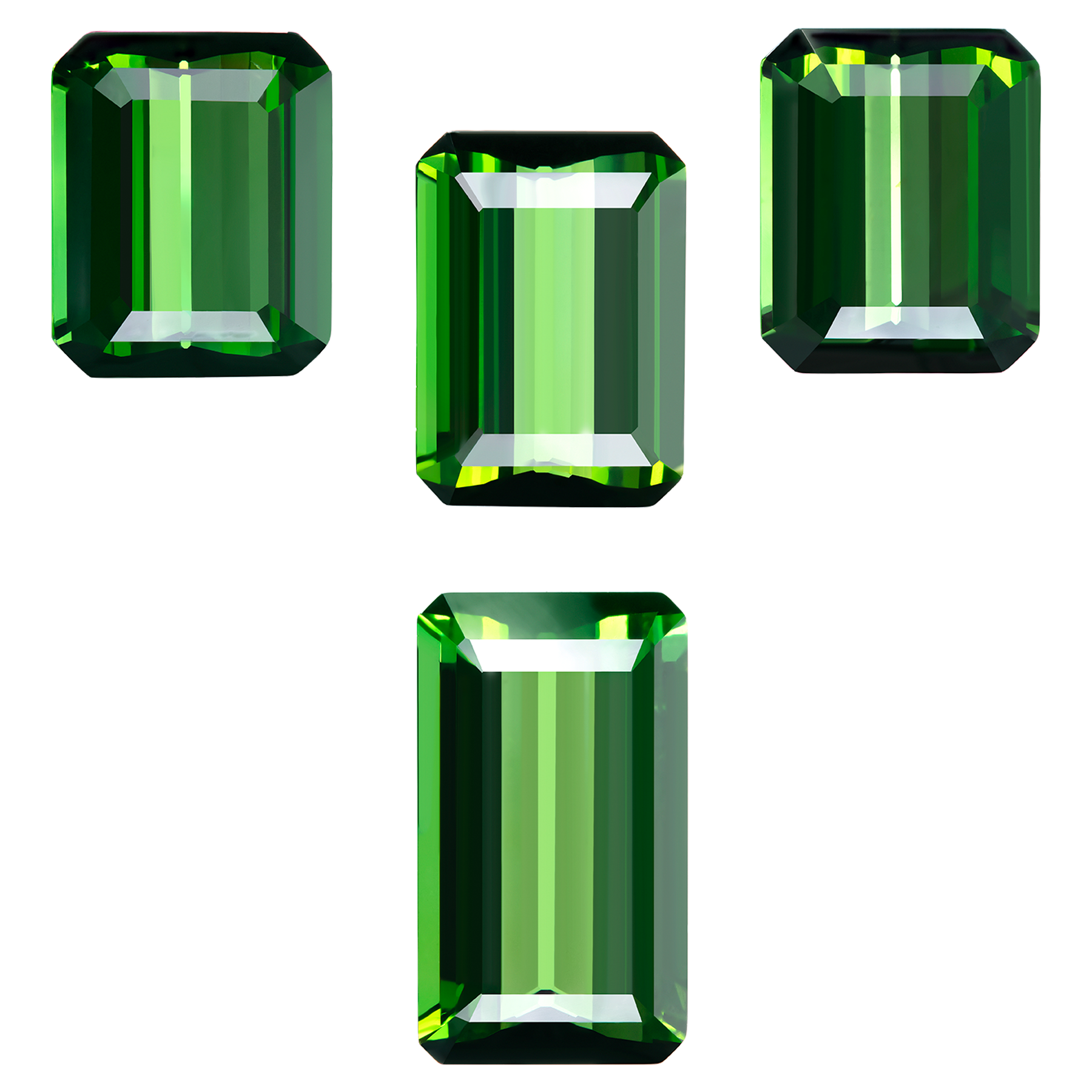 Сет из четырех верделитов 2-8.72ct (10.8мм*8.80мм), 1-3.93ct (11.50мм*8.30мм), 1-5.05ct (14.50мм*8.30мм)