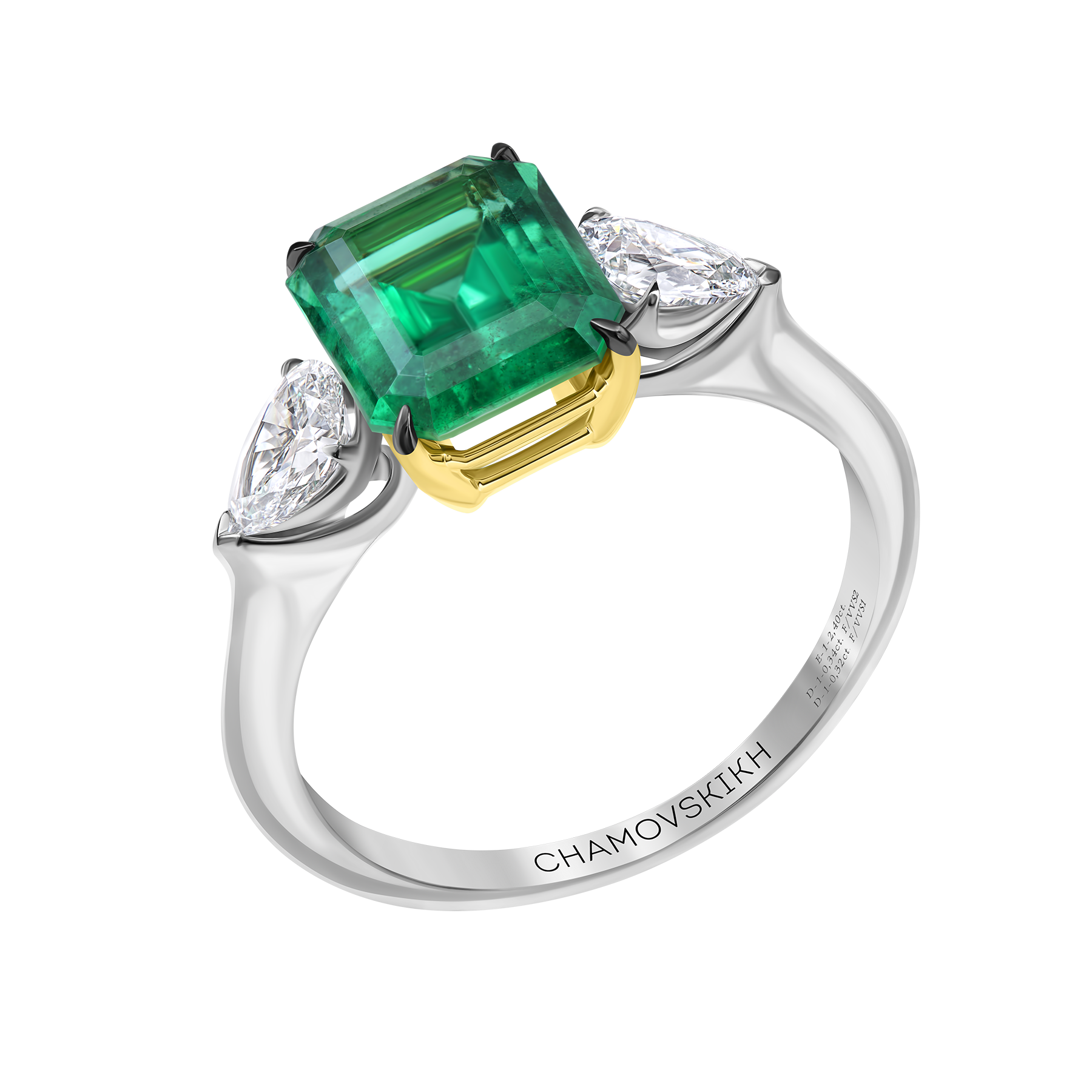 Кольцо с изумрудом и бриллиантами, белое и жёлтое золото