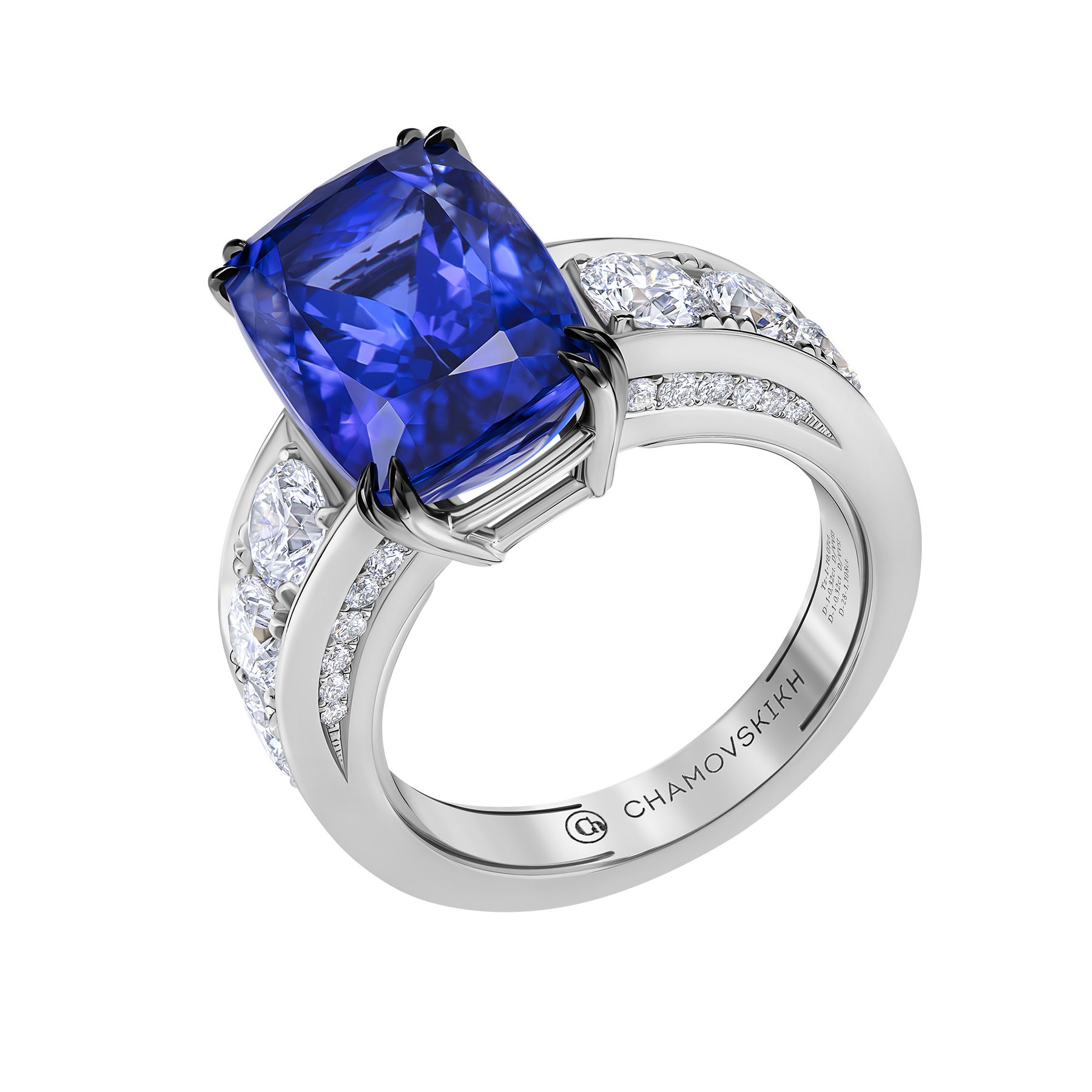 Кольцо с танзанитом и бриллиантами, белое золото
