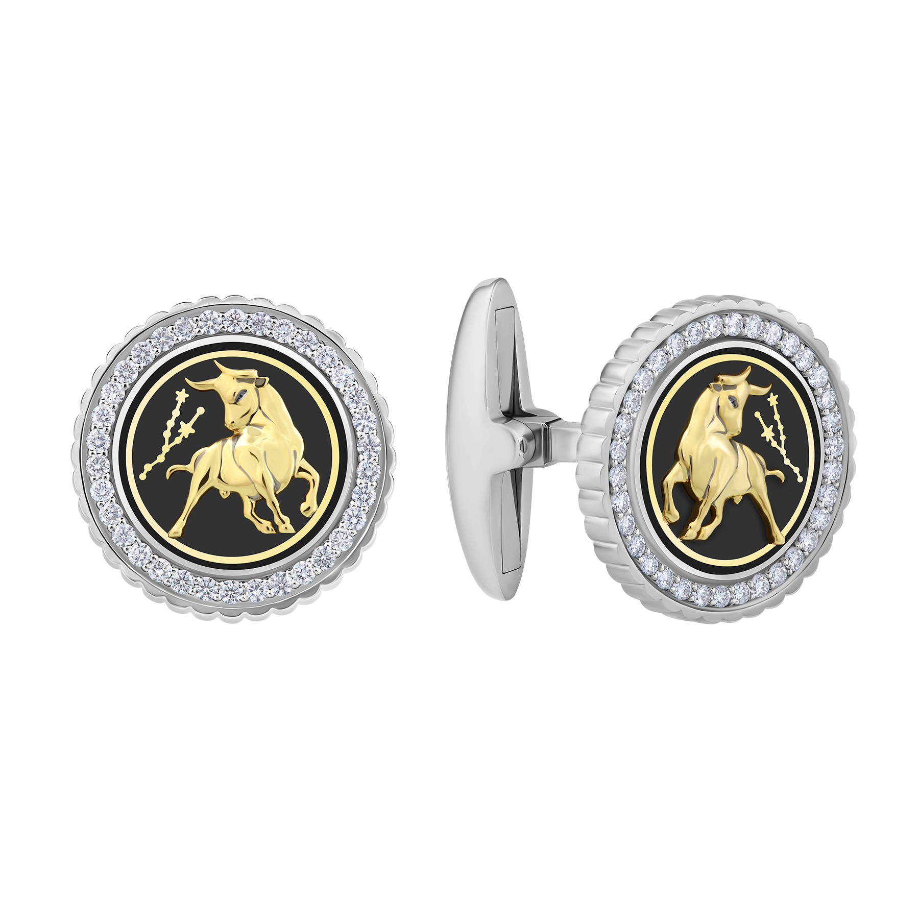 Запонки с бриллиантами, белое и жёлтое золото, н.керамика