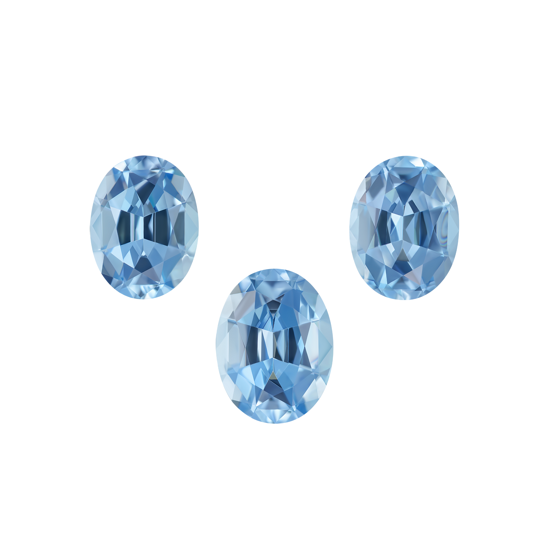 Сет из трёх аквамаринов, Овал, 2-4.87 ct/ 1-2.97 ct