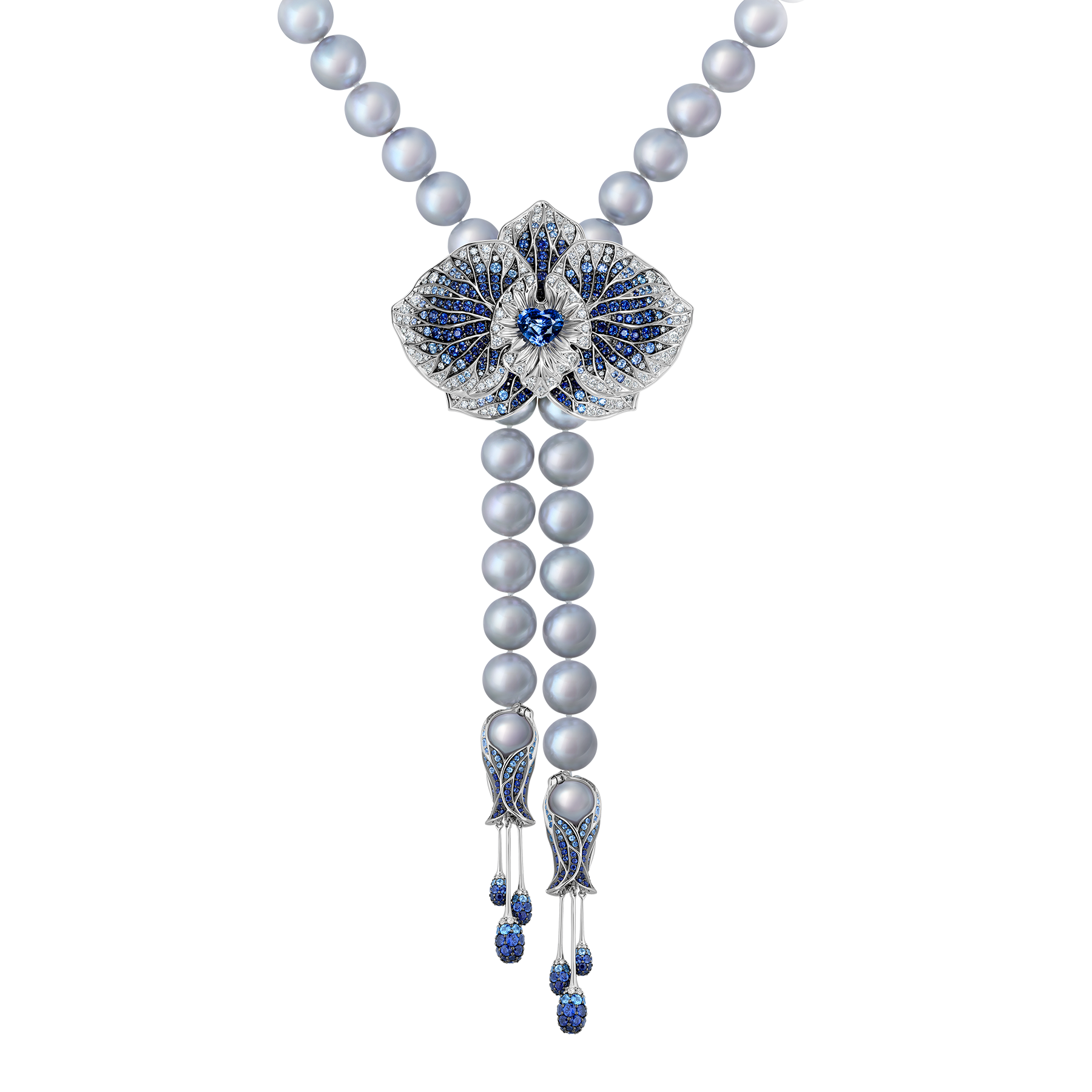 Сет с сапфирами, бриллиантами и жемчугом, белое золото