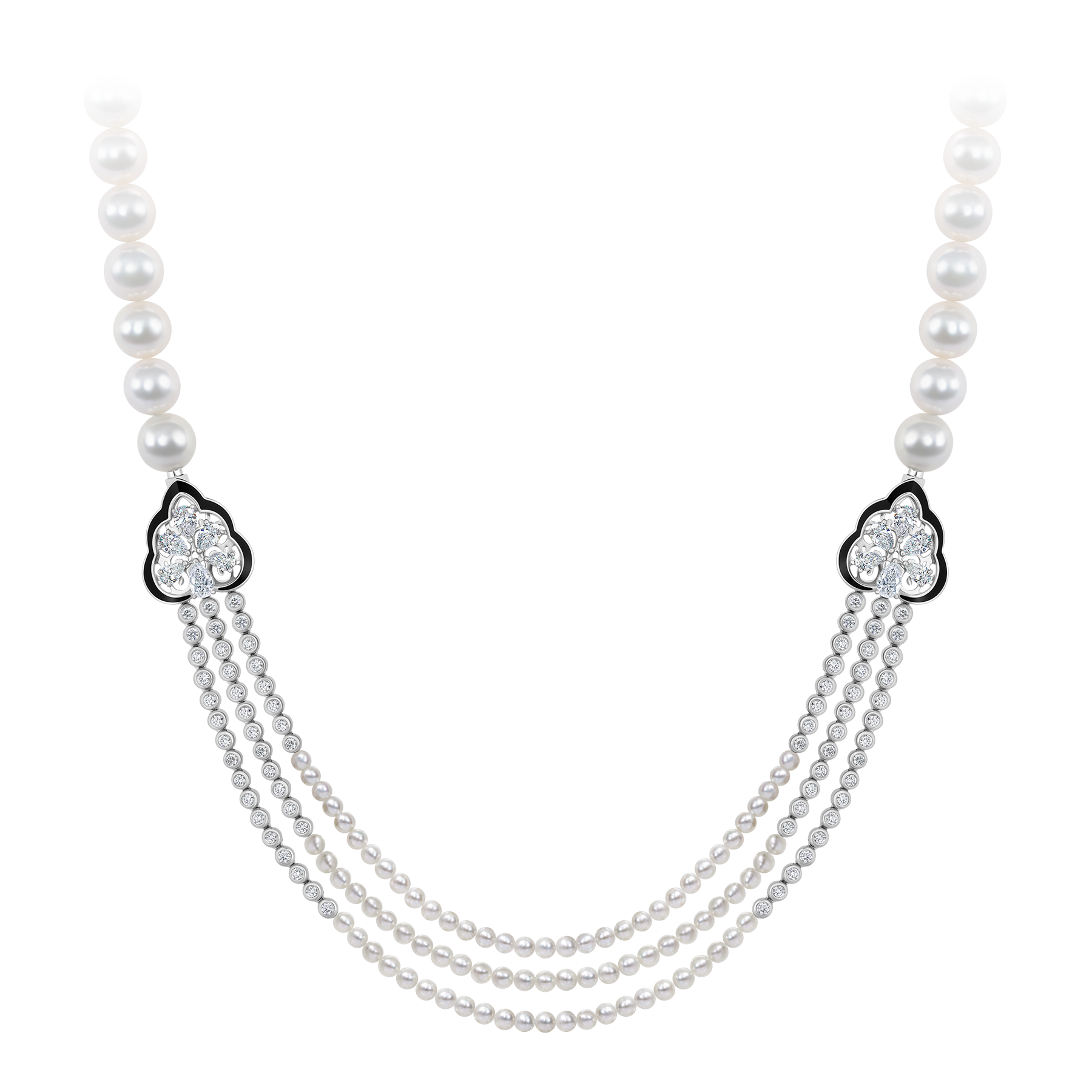 Колье с бриллиантами и жемчугом, белое золото, н.керамика