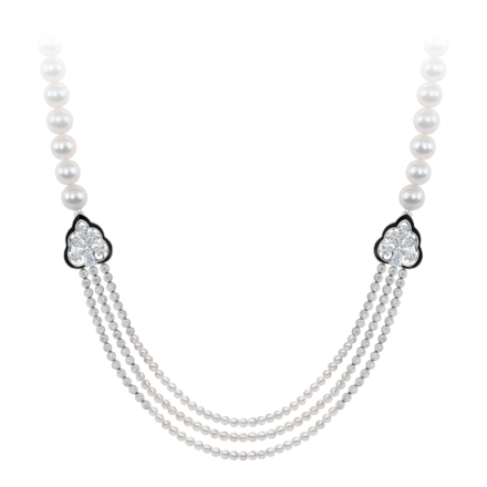 Колье с бриллиантами и жемчугом, белое золото, н.керамика