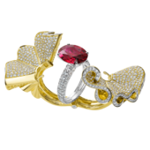 Кольцо с рубином и бриллиантами, жёлтое и белое золото