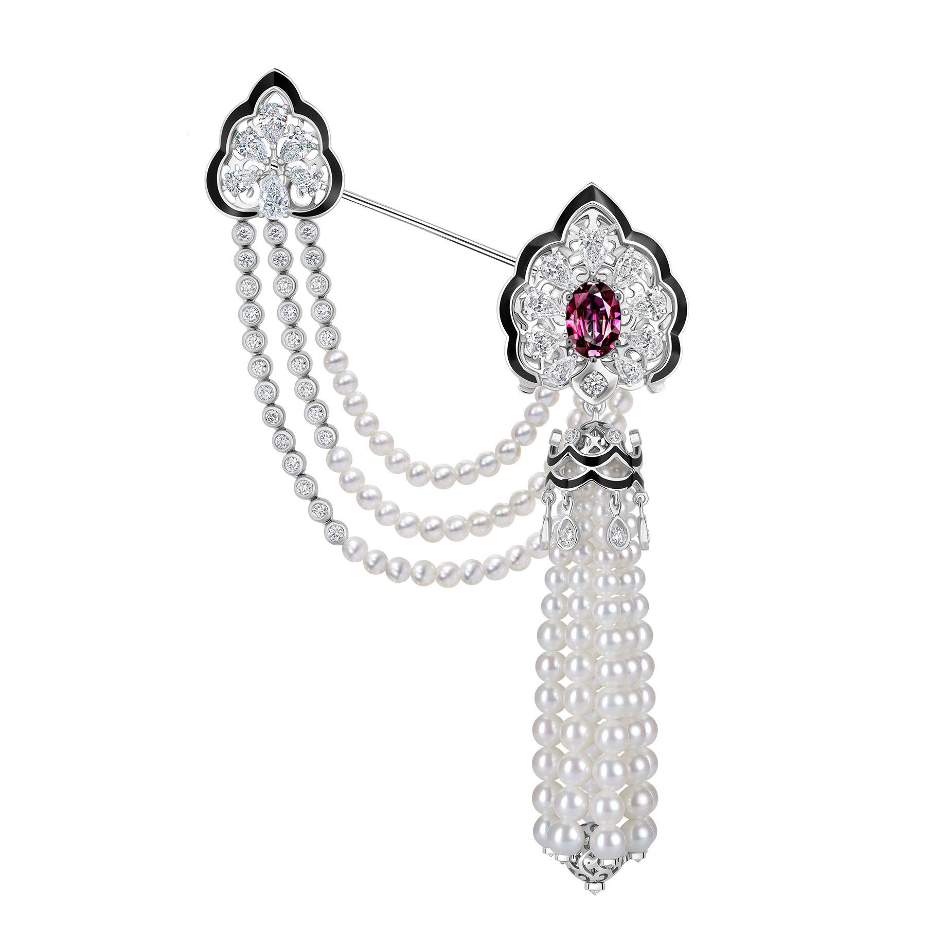 Сет с александритом, бриллиантами и жемчугом, белое золото, н.керамика