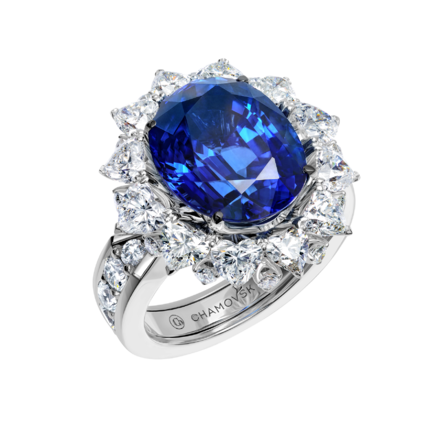 Кольцо с сапфиром и бриллиантами, белое золото