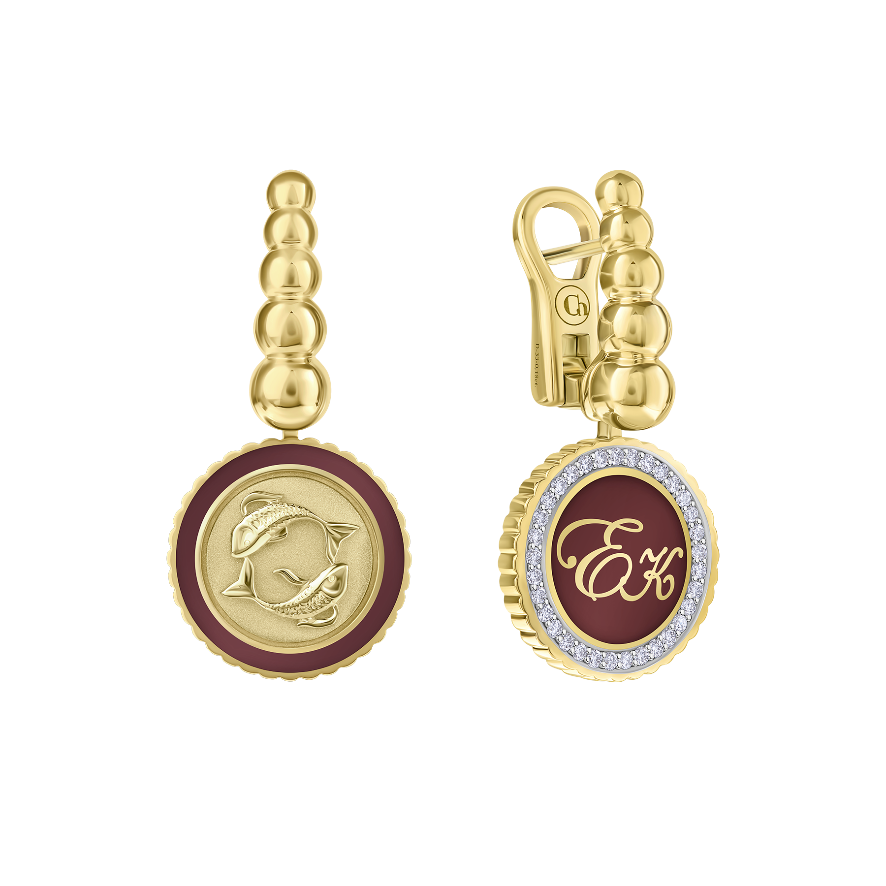 Серьги с бриллиантами, жёлтое и белое золото, н.керамика