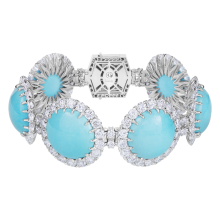 Браслет с бирюзой и бриллиантами, белое золото