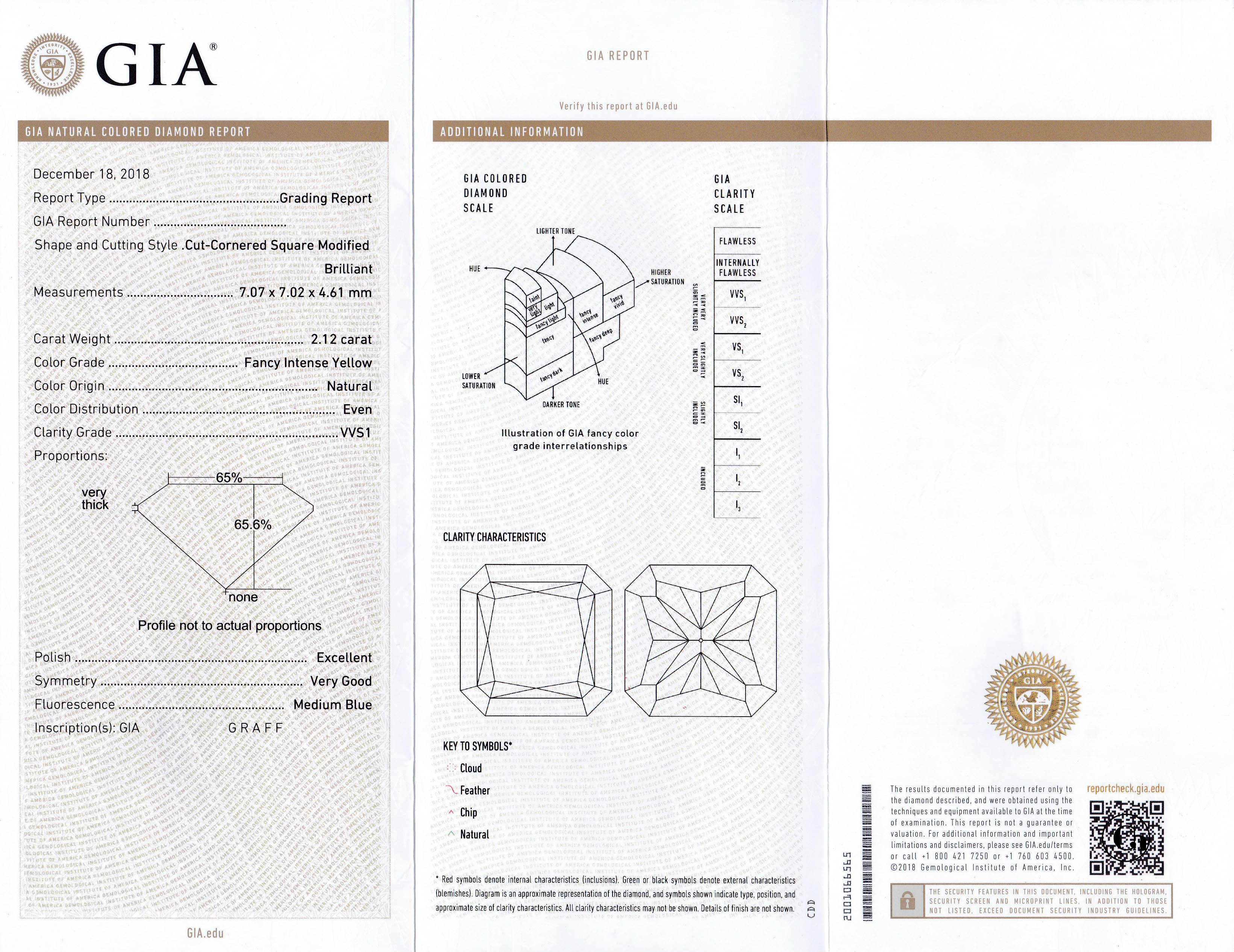 Жёлтый бриллиант, Радиант, 2,12ct