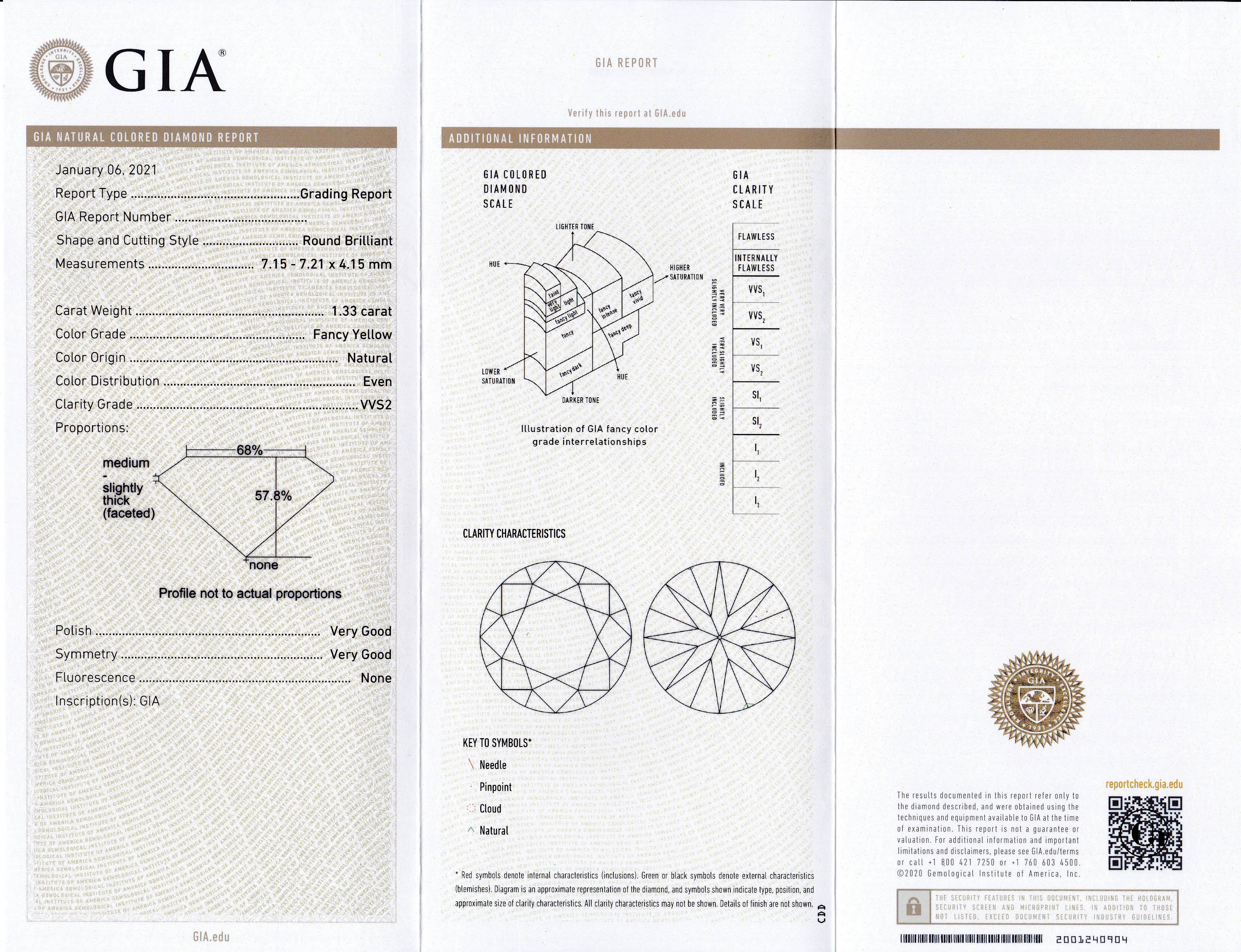 Сет из двух жёлтых бриллиантов, Круг, 1,33ct/ 1,33ct