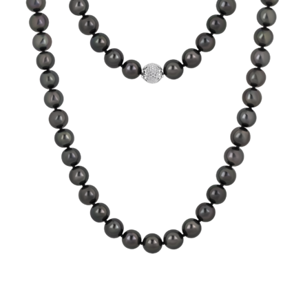 Колье с черным жемчугом и бриллиантами, белое золото