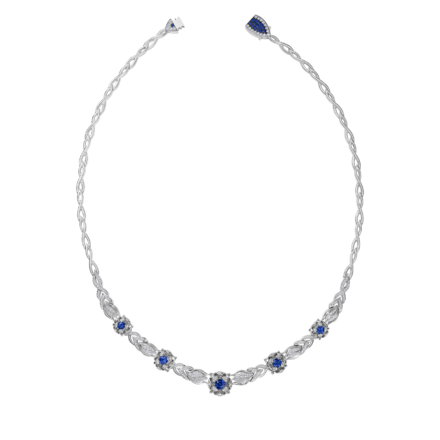 Колье с сапфирами и бриллиантами, белое золото