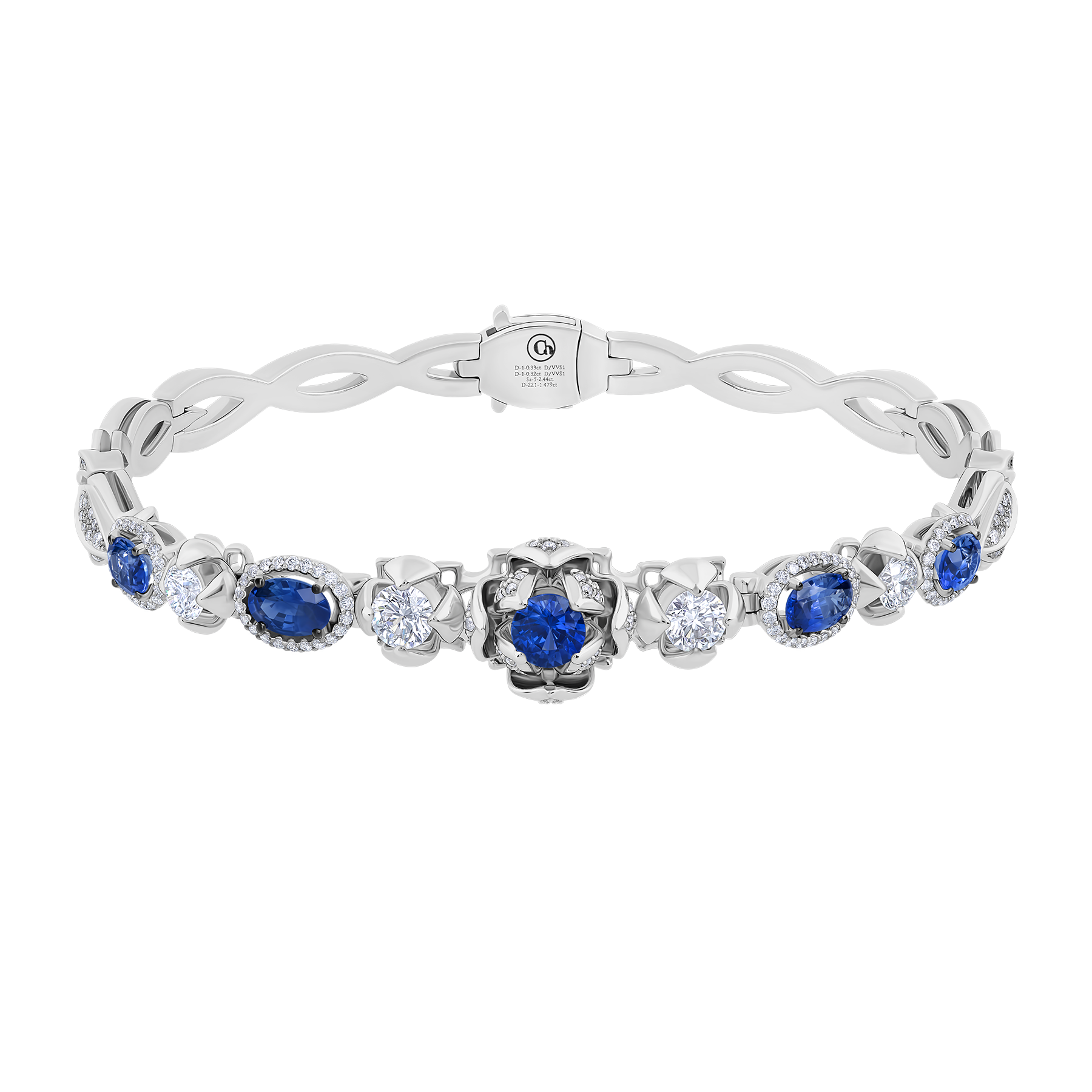 Браслет с сапфирами и бриллиантами, белое золото