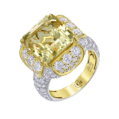 Кольцо с жёлтым сапфиром и бриллиантами, жёлтое и белое золото