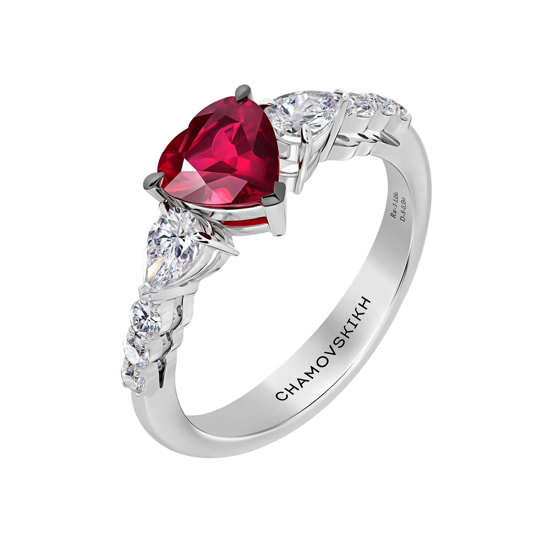 Кольцо с рубином и бриллиантами, белое золото