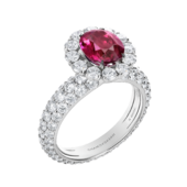 Кольцо с рубеллитом, бриллиантами, розовыми сапфирами и рубинами, белое золото