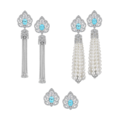 Серьги с турмалинами параиба, бриллиантами и жемчугом, белое золото