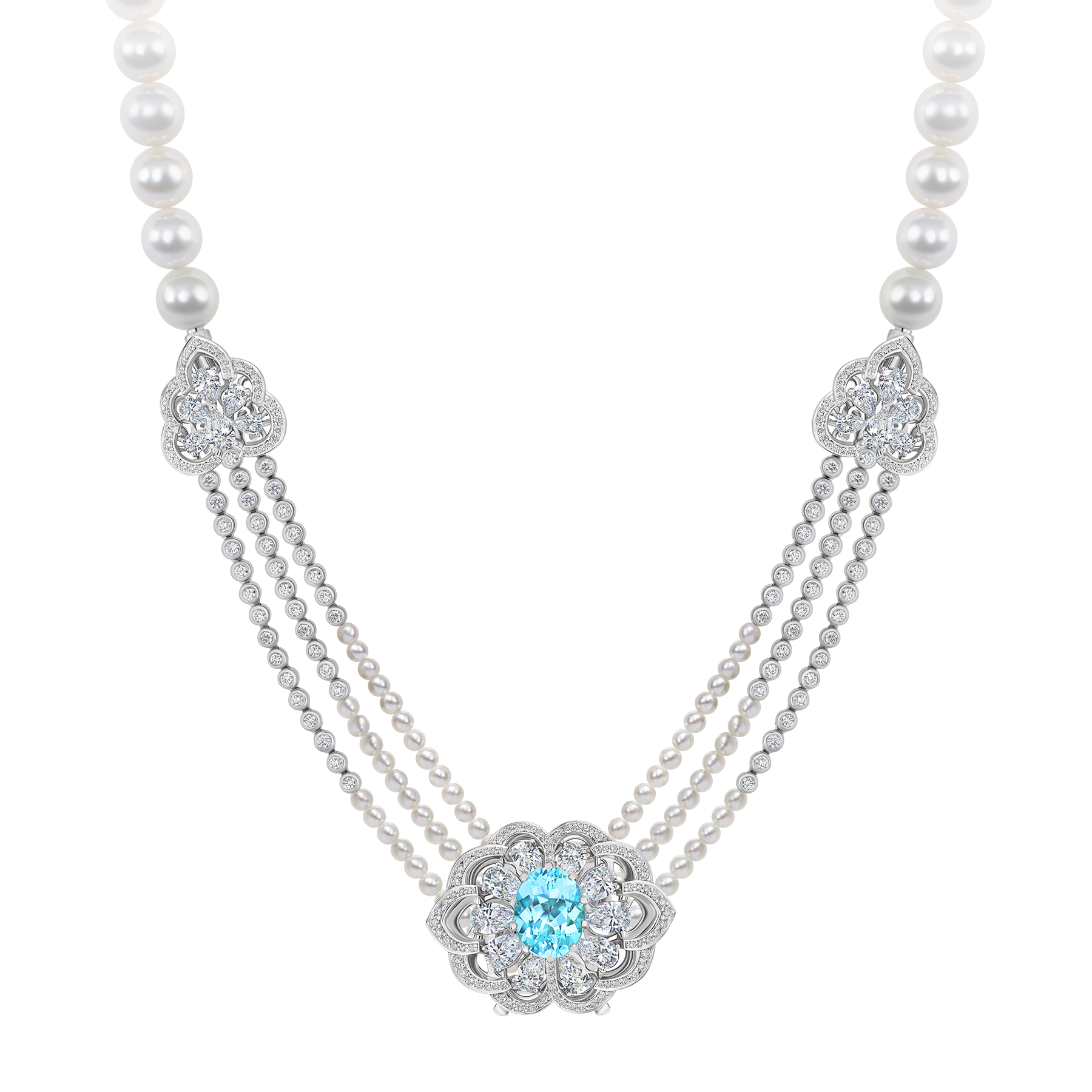 Сет с турмалинами параиба, бриллиантами и жемчугом, белое золото