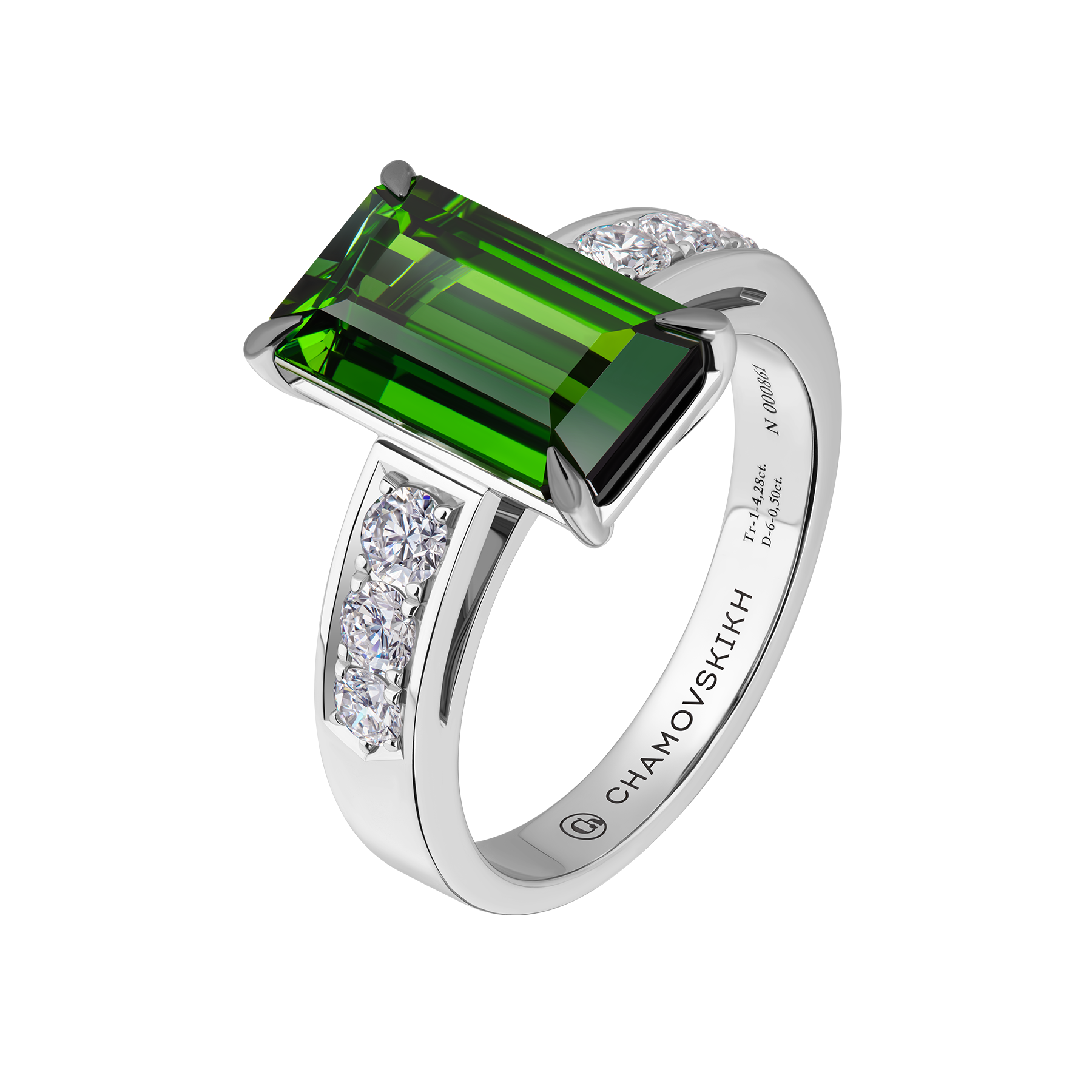 Кольцо с верделитом и бриллиантами, белое золото